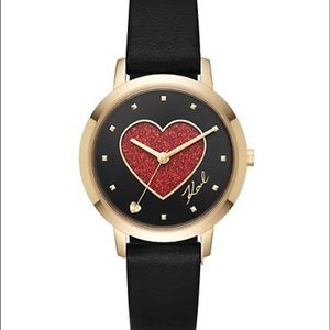 Karl Lagerfeld Camille Heart Leather-Strap Watch